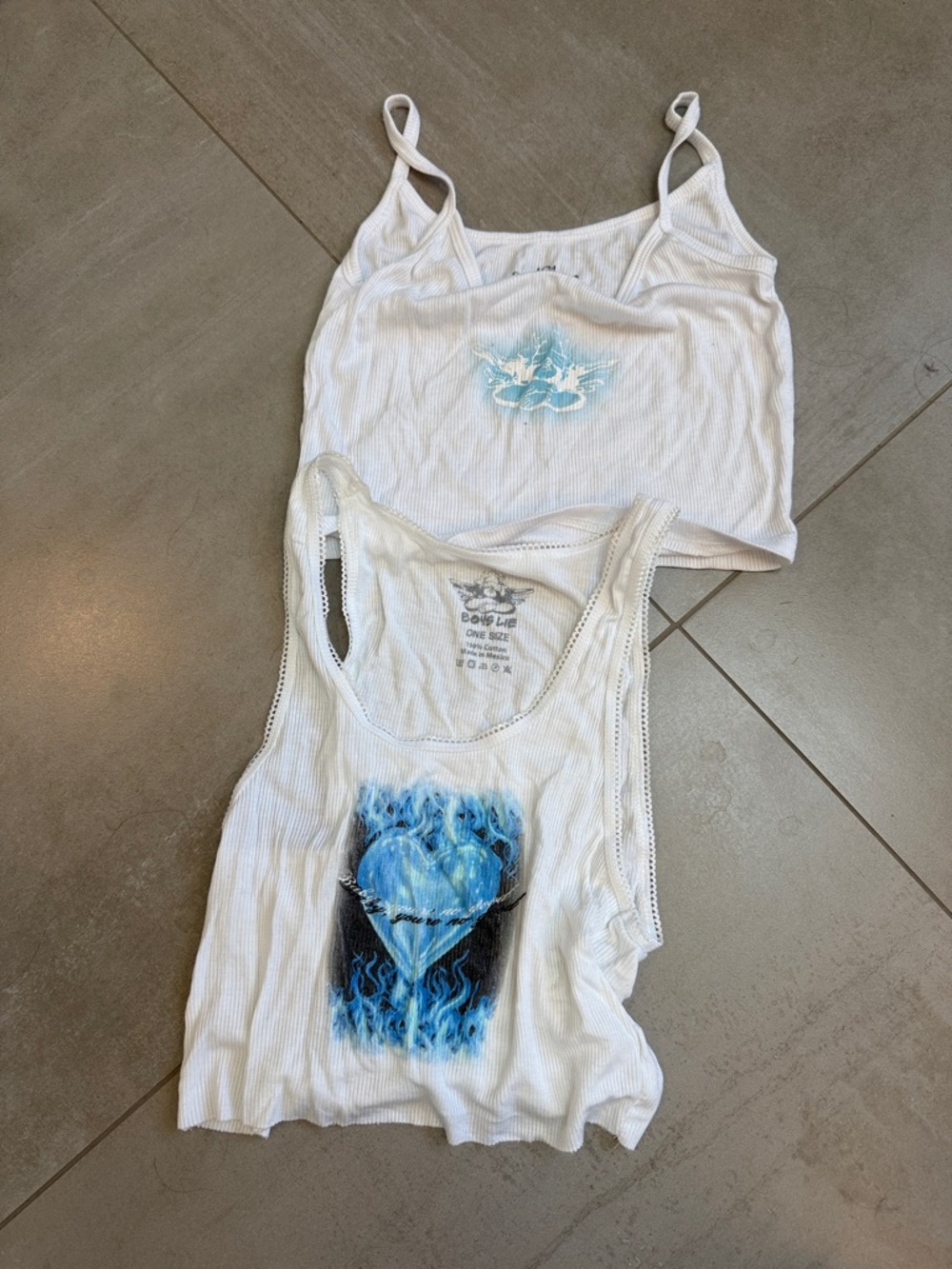 Boys Lie White Crop Tanks with Blue Flame Heart Graphics